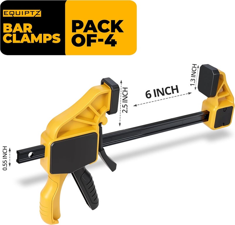 EQUIPTZ 6 inch Bar Clamps for Woodworking – 4 Pack Quick Grip Clamps Set with 150 lbs Force – Wood Clamps for Gluing, Carpentry, DIY, and Metalworking (6 inch Size, 4 Pack) - Image 2
